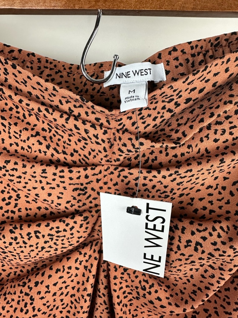 Nine West Ruched Animal Print Front Midi Skirt Brown Black Print Draped Feminine - Picture 8 of 12